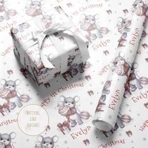 Personalised Wrapping Paper 1st Christmas Mouse