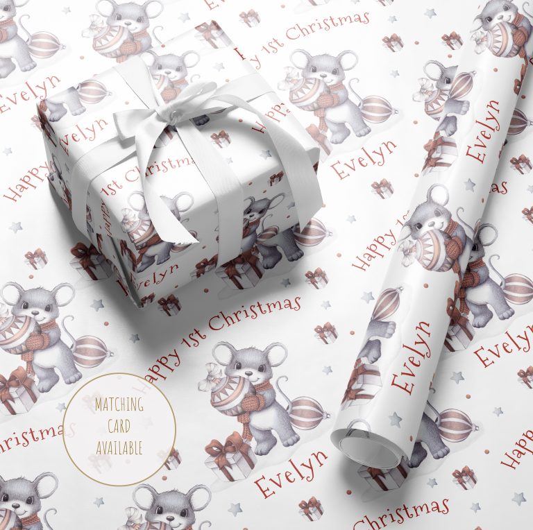 Personalised 1st Christmas Wrapping Paper ‘Little Mouse’