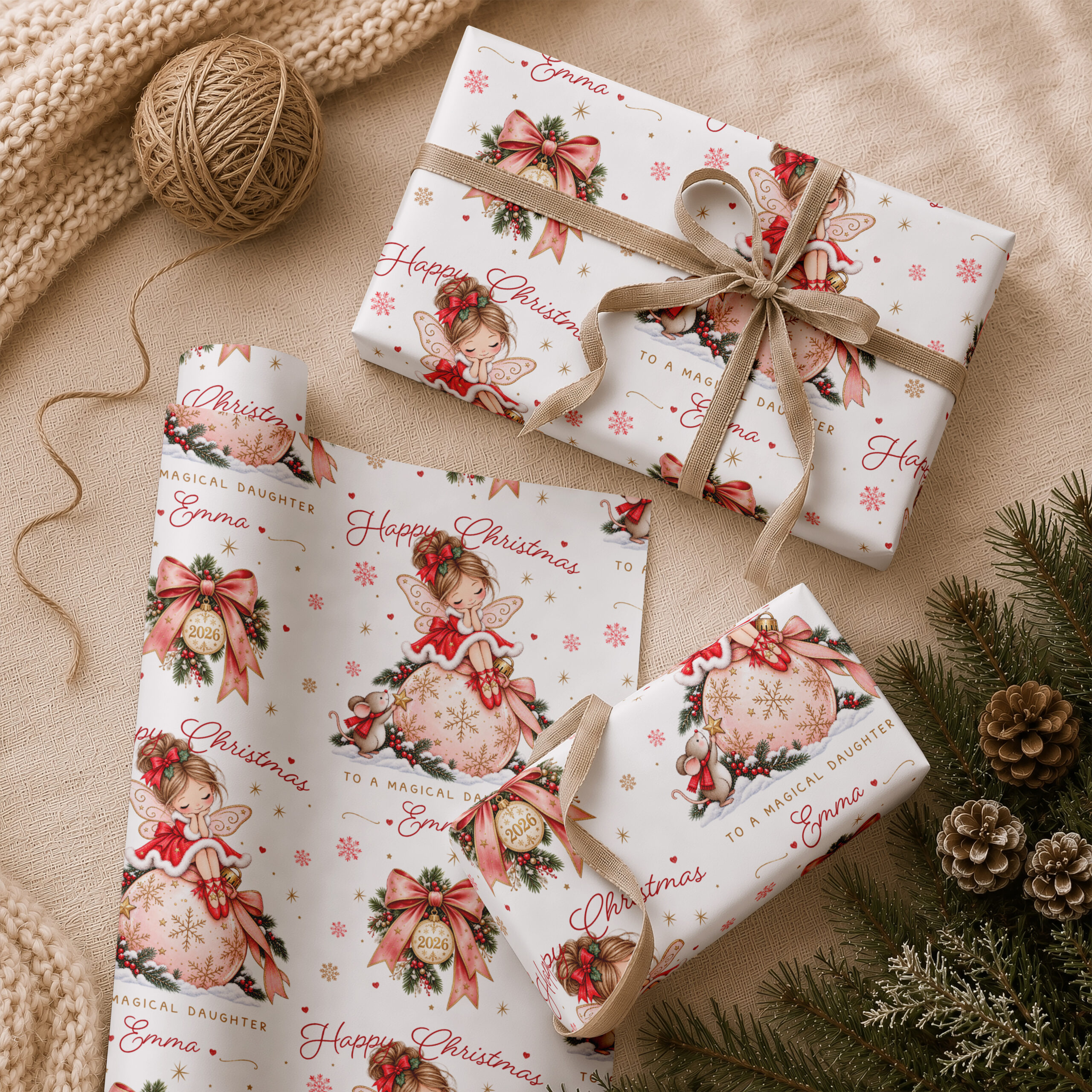 Christmas Fairy Wrapping Paper with Personalised Name