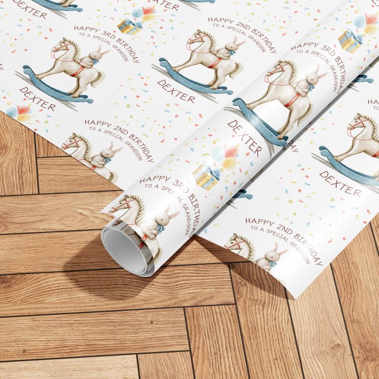 Personalised Birthday Wrapping Paper (Rocking Horse)