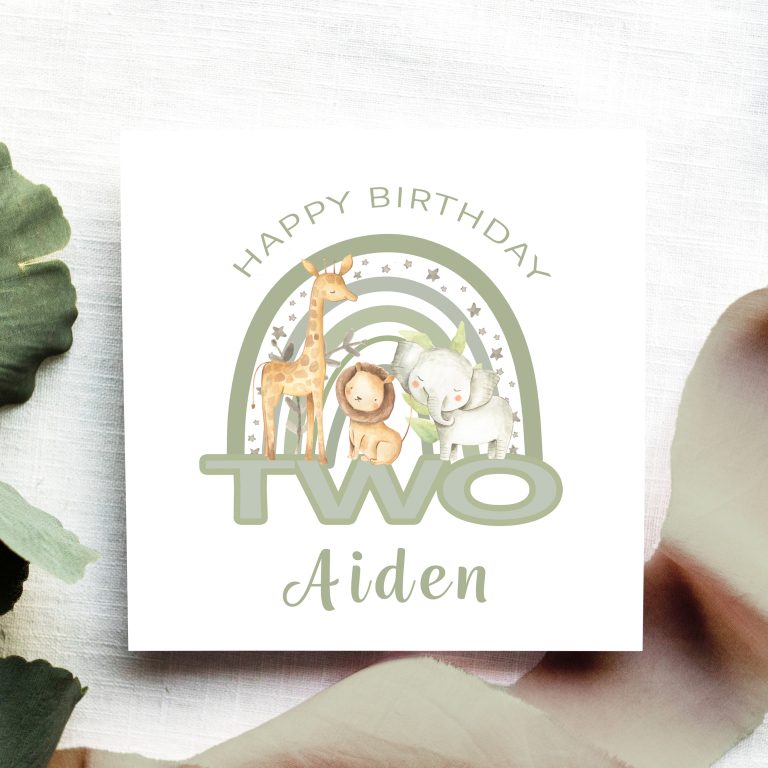 Handmade Personalised Birthday Card ‘Rainbow Safari’