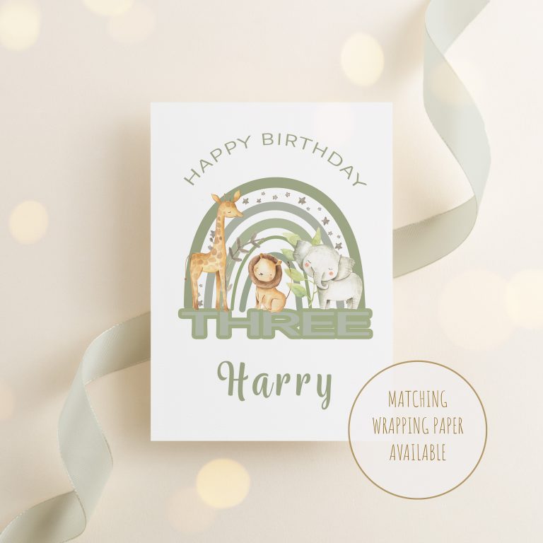 Handmade Personalised Birthday Card ‘Rainbow Safari’