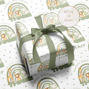 Birthday Safari Rainbow Gift Wrap THREE