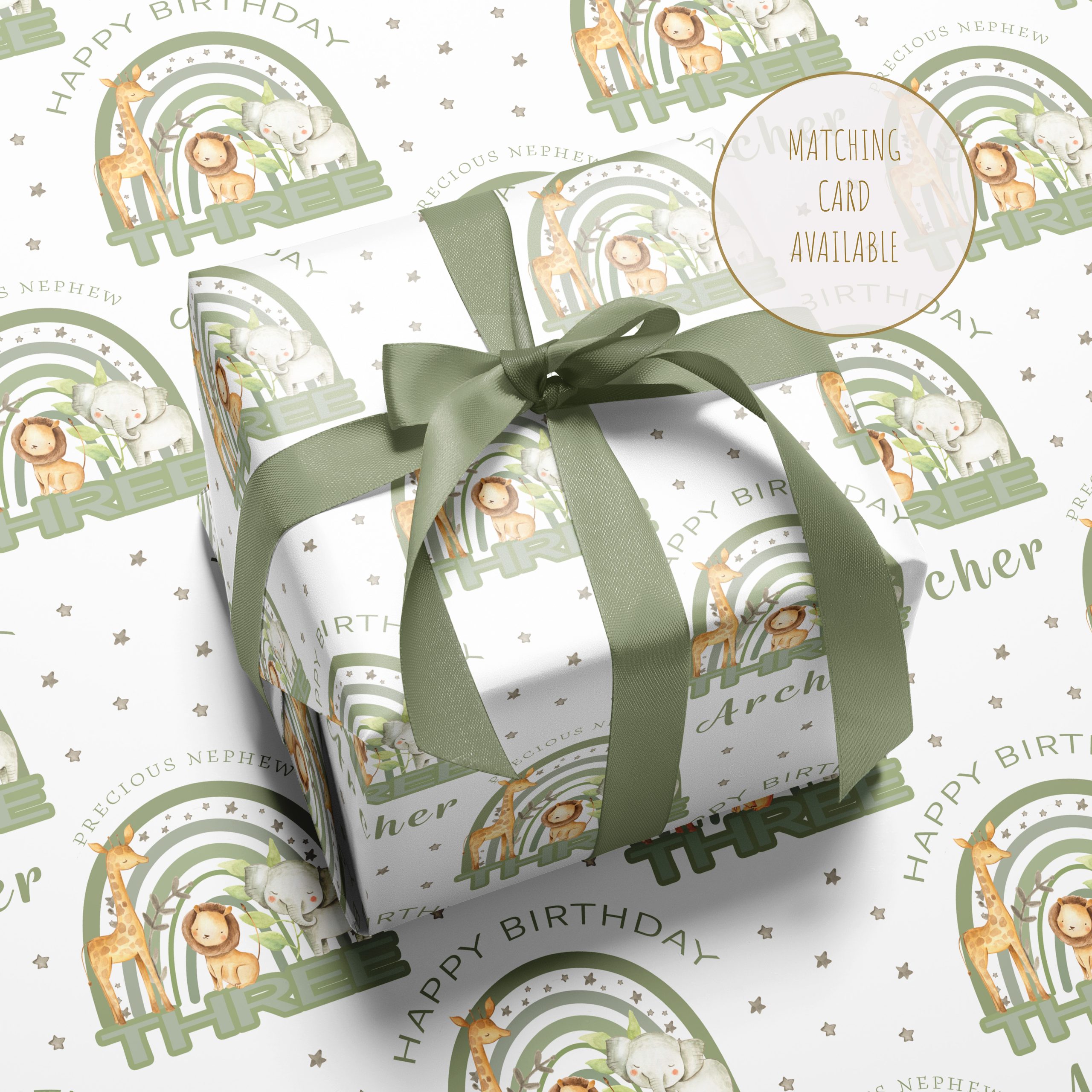 Birthday Safari Rainbow Gift Wrap THREE