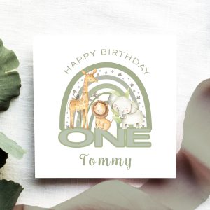 Personalised Birthday Safari Rainbow ONE Card