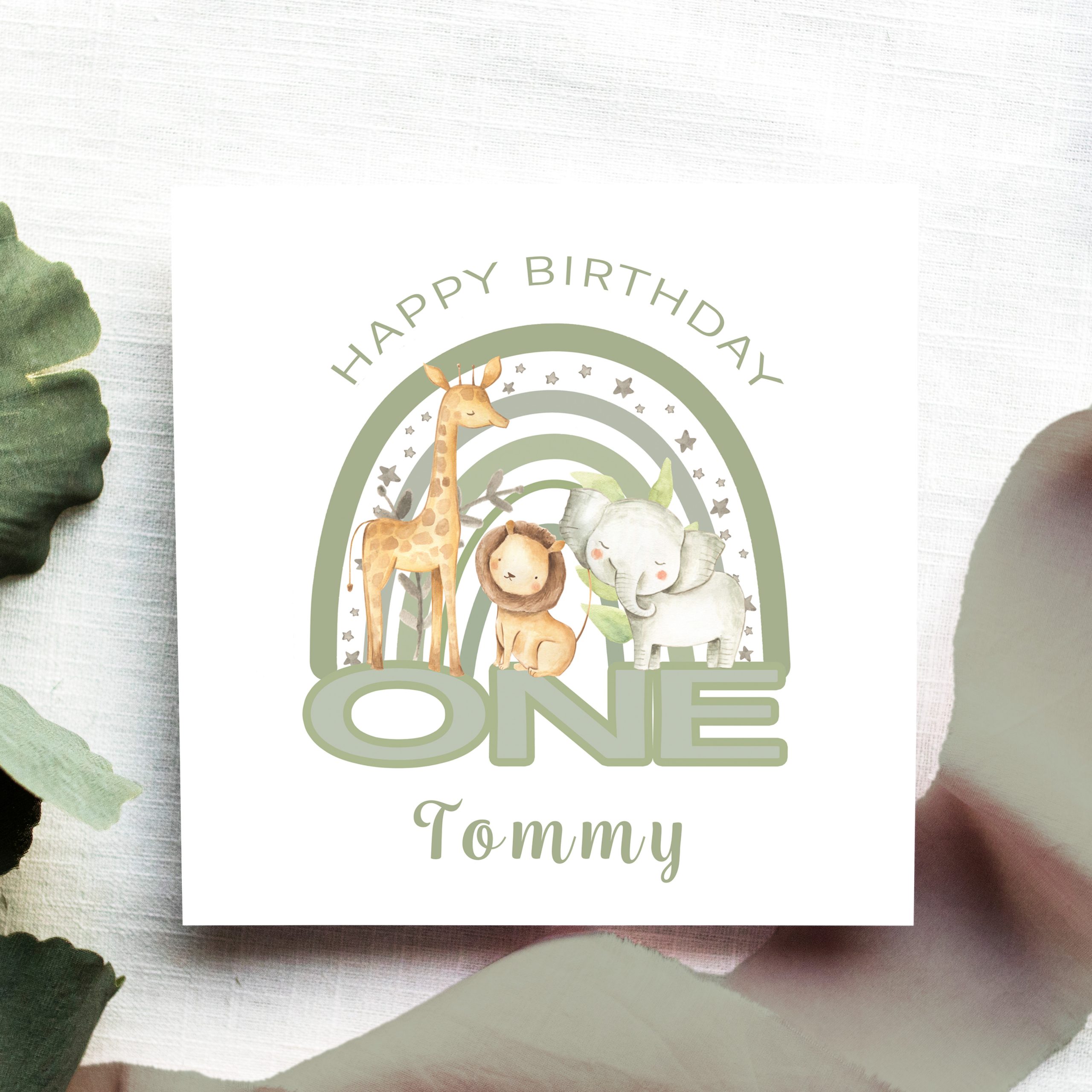 Personalised Birthday Safari Rainbow ONE Card