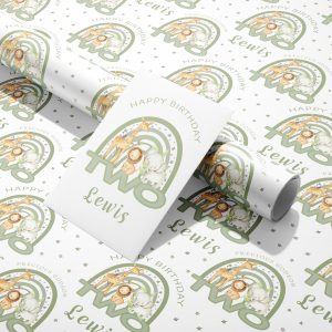 Personalised Birthday Safari Rainbow TWO Wrapping Paper