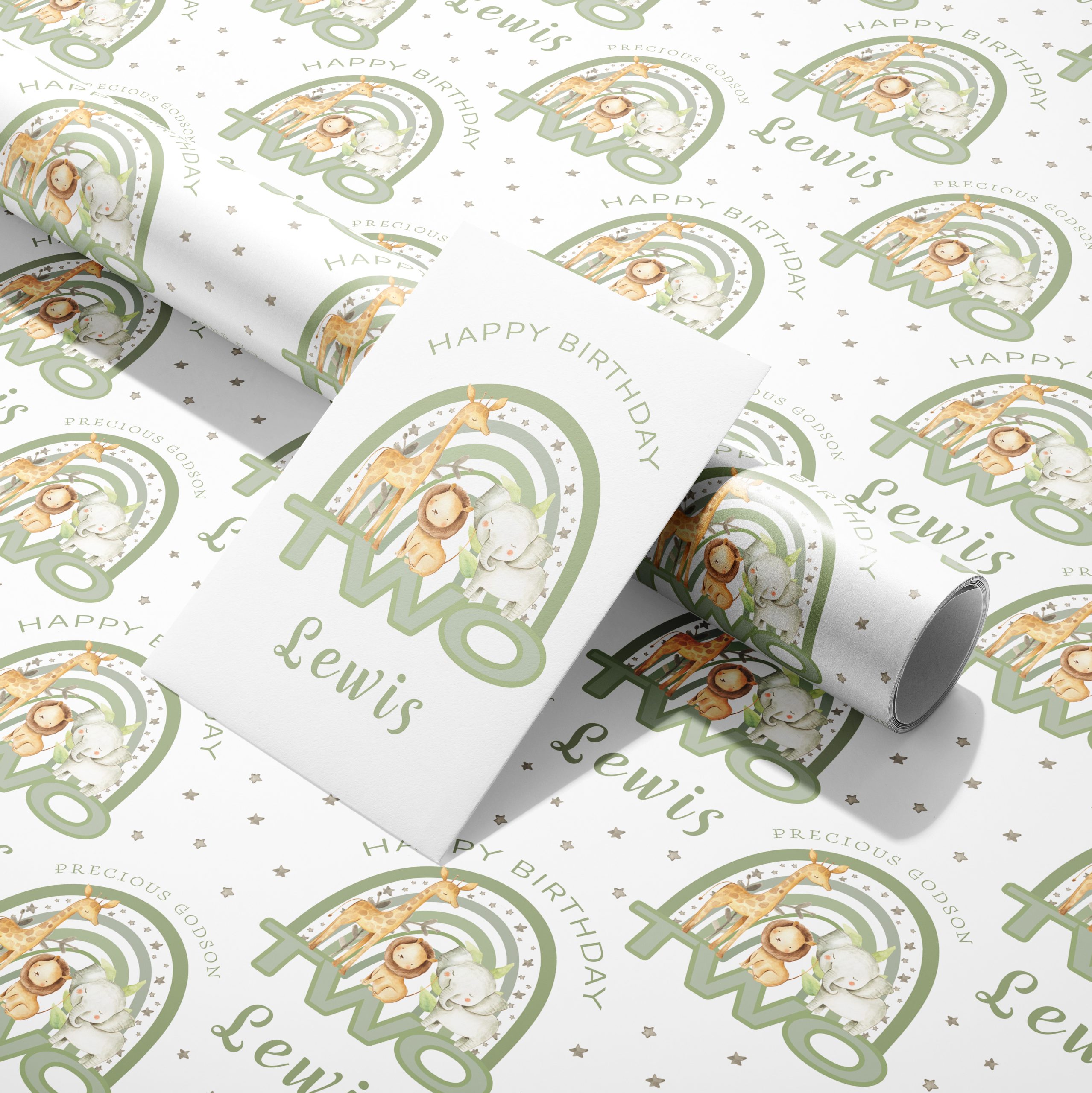 Personalised Birthday Safari Rainbow TWO Wrapping Paper