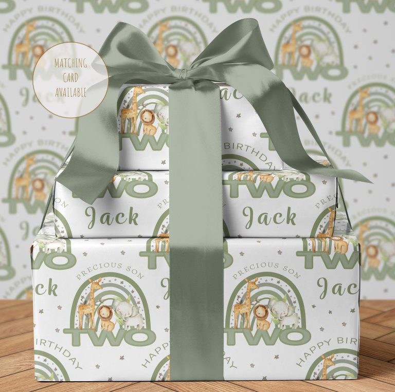 Personalised Birthday Wrapping Paper (Rainbow Safari)