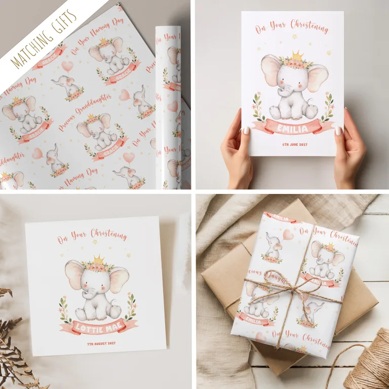 Handmade Christening Card ‘Peach Elephant’