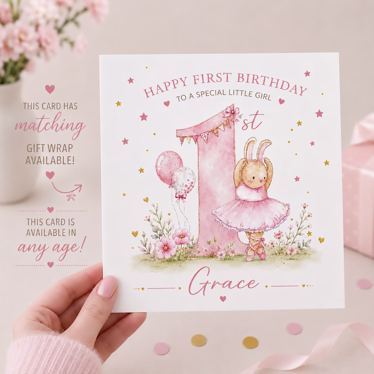 Handmade Personalised Birthday Card ‘Ballerina Rabbit’