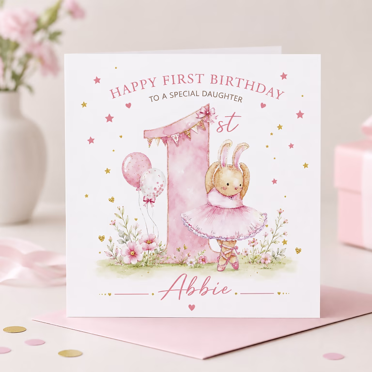 Handmade Personalised Birthday Card ‘Ballerina Rabbit’