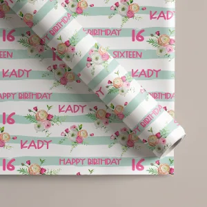 Personalised Floral Birthday Gift Wrapping Paper