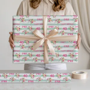 Personalised Floral Birthday Gift Wrapping Paper