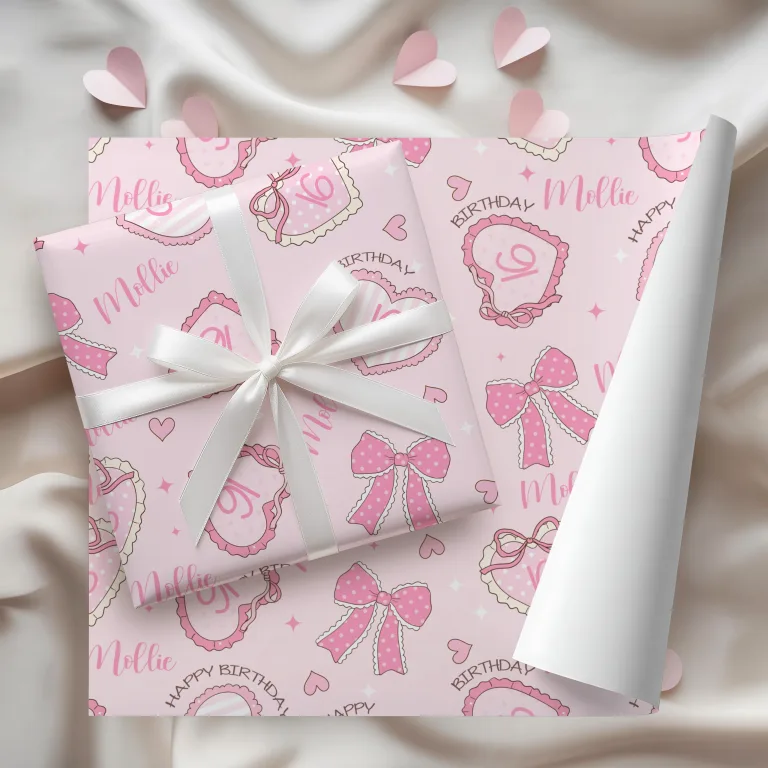 Personalised Pink Heart Birthday Wrapping Paper