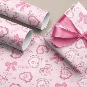 Personalised Pink Heart Birthday Gift Wrapping Paper