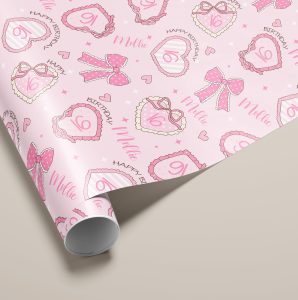 Personalised Pink Heart Birthday Gift Wrapping Paper