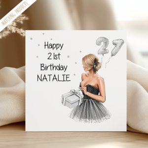 Birthday Card Lady in black dress