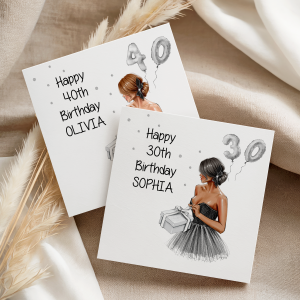Birthday Card Lady in black dress