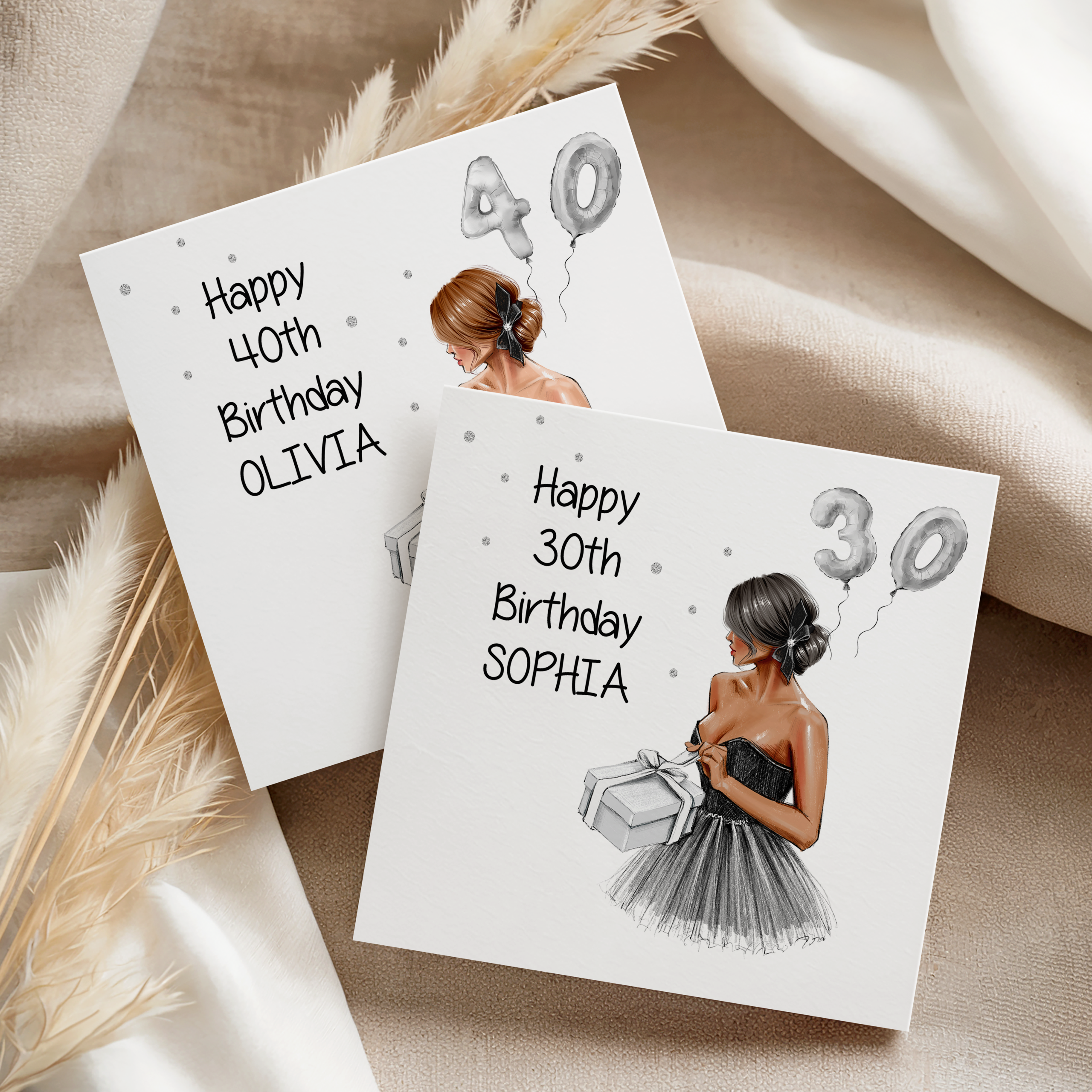 Birthday Card Lady in black dress