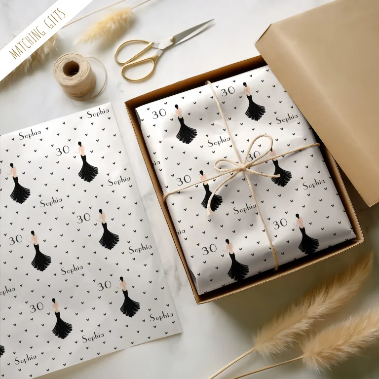 Personalised Birthday Wrapping Paper (Black Dress)