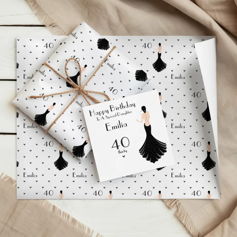 Personalised Birthday Wrapping Paper (Black Dress)