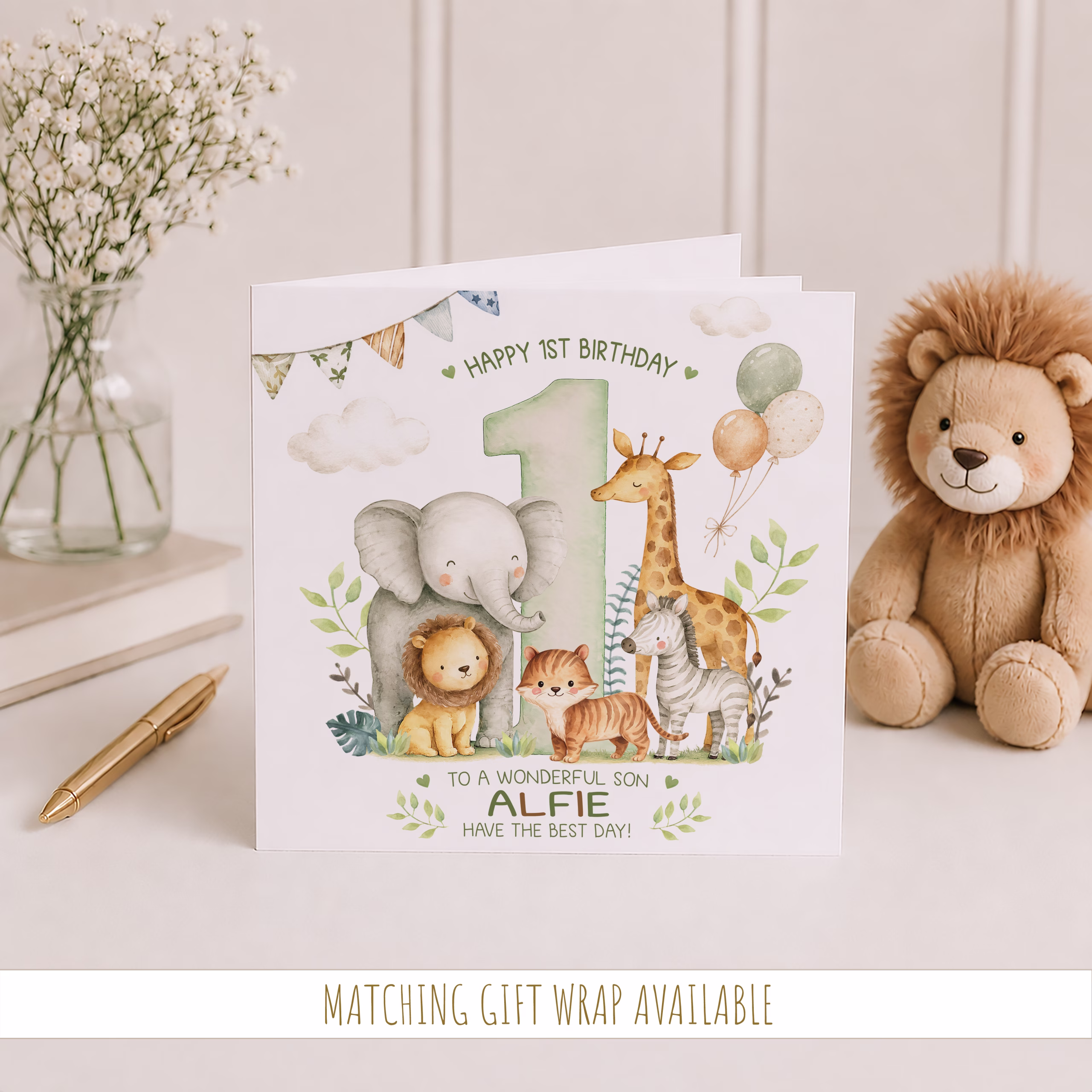 Boys Safari 1st Birthday Card