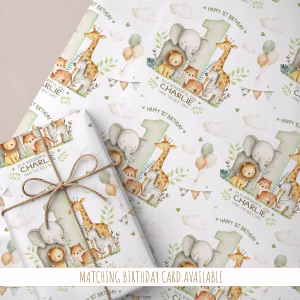 Boys Safari 1st Birthday Gift Wrapping Paper