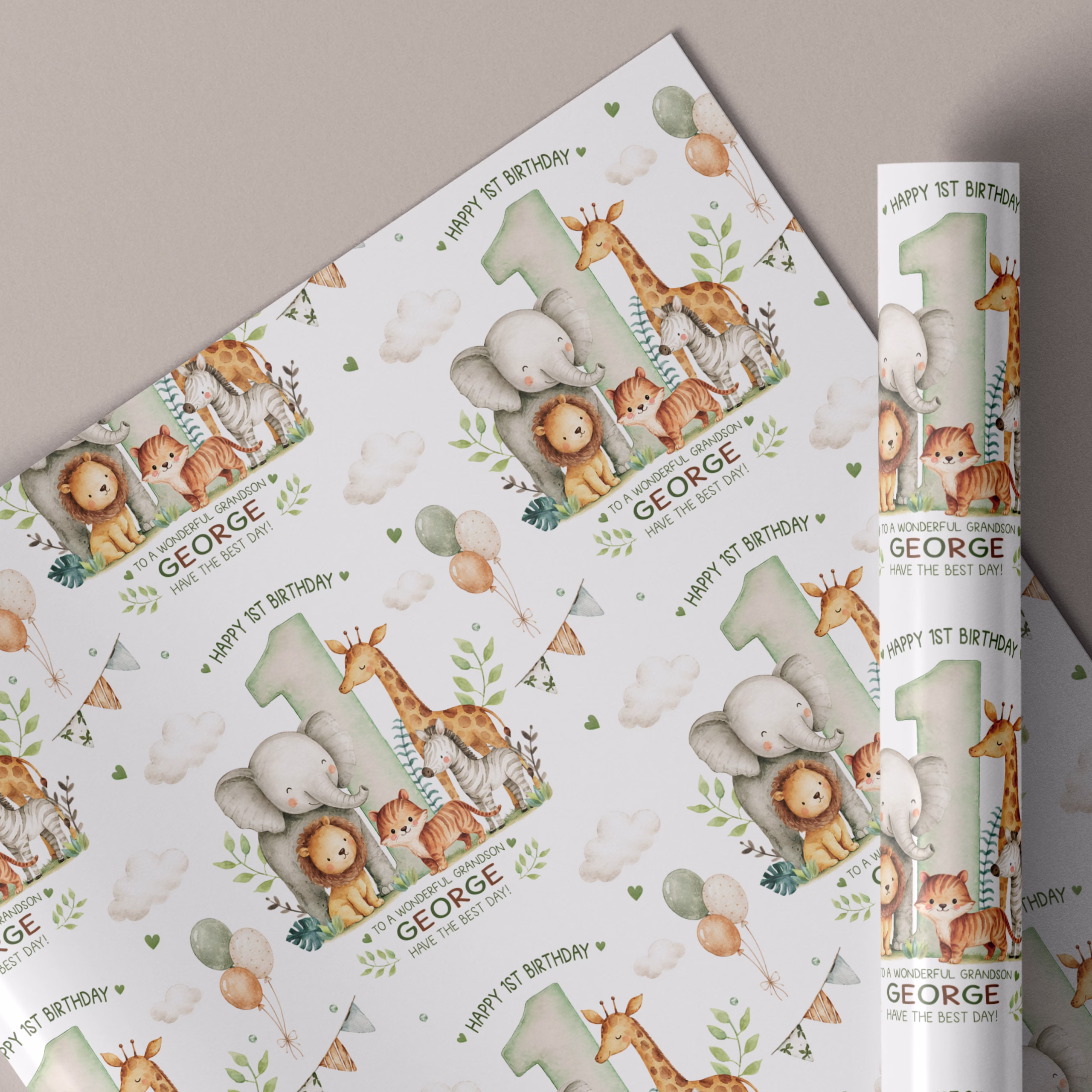 Boys Safari 1st Birthday Gift Wrapping Paper