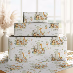Boys Safari 1st Birthday Gift Wrapping Paper