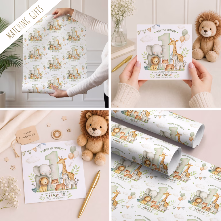 Kids Personalised Safari Birthday Wrapping Paper