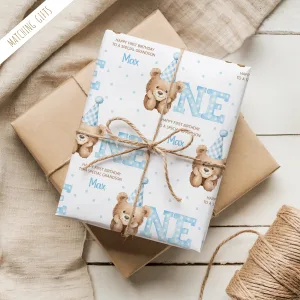 Boys Teddy Bear 1st Birthday Gift Wrapping Paper