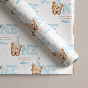 Boys Teddy Bear 1st Birthday Gift Wrapping Paper