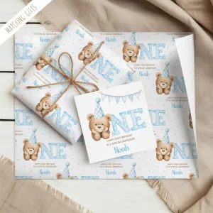 Boys Teddy Bear 1st Birthday Gift Wrapping Paper