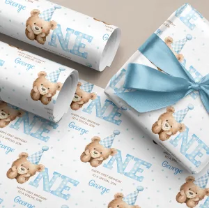 Boys Teddy Bear 1st Birthday Gift Wrapping Paper
