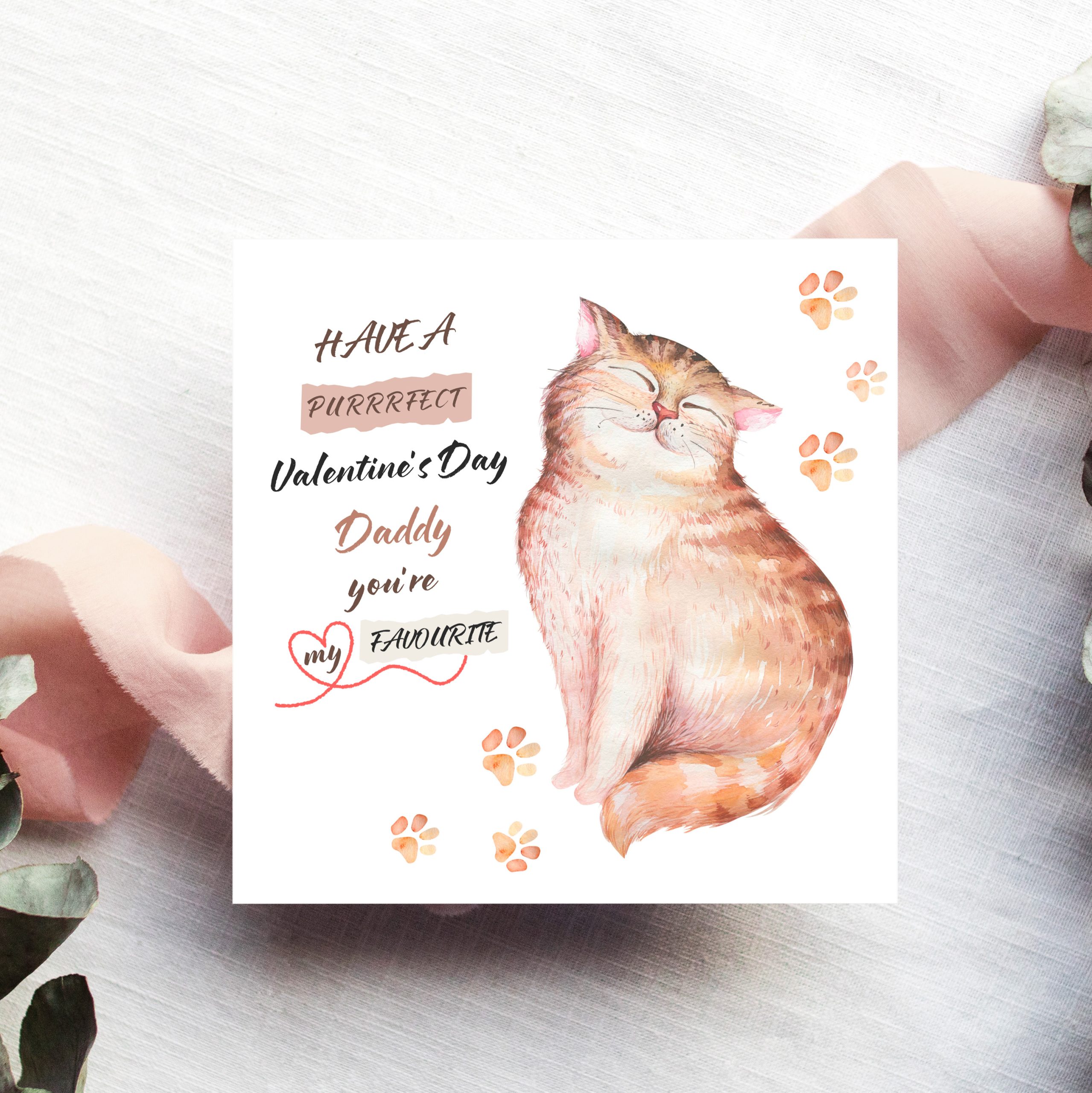 Cream Cat Valentine's Card