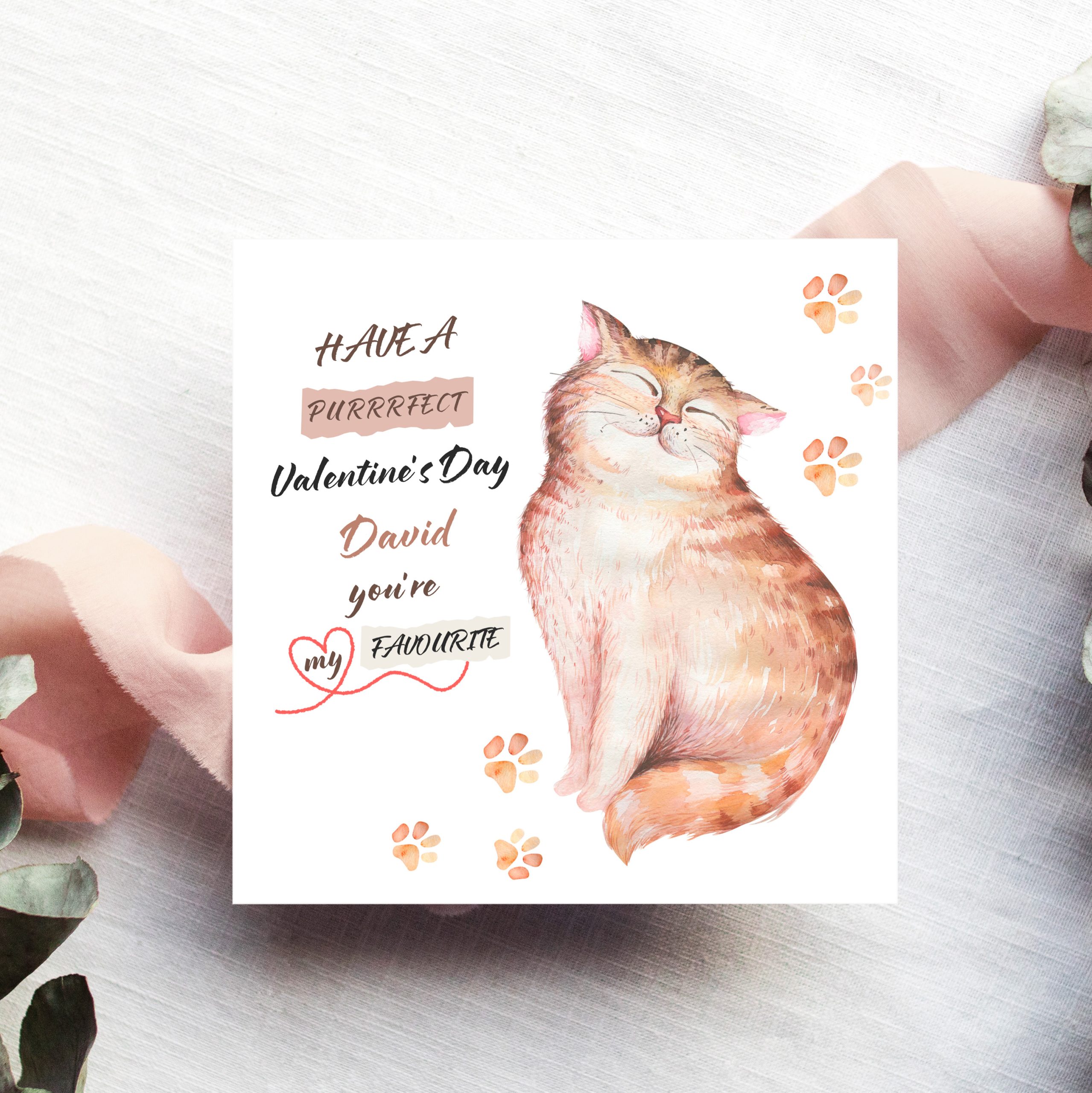 Cream Cat Valentine’s Card