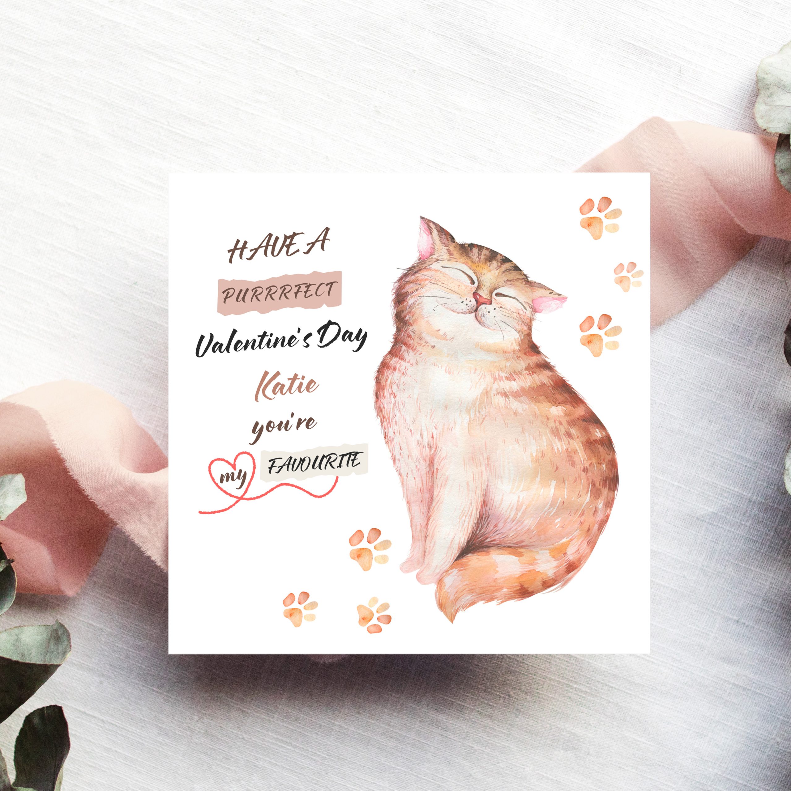 Cream Cat Valentine's Card