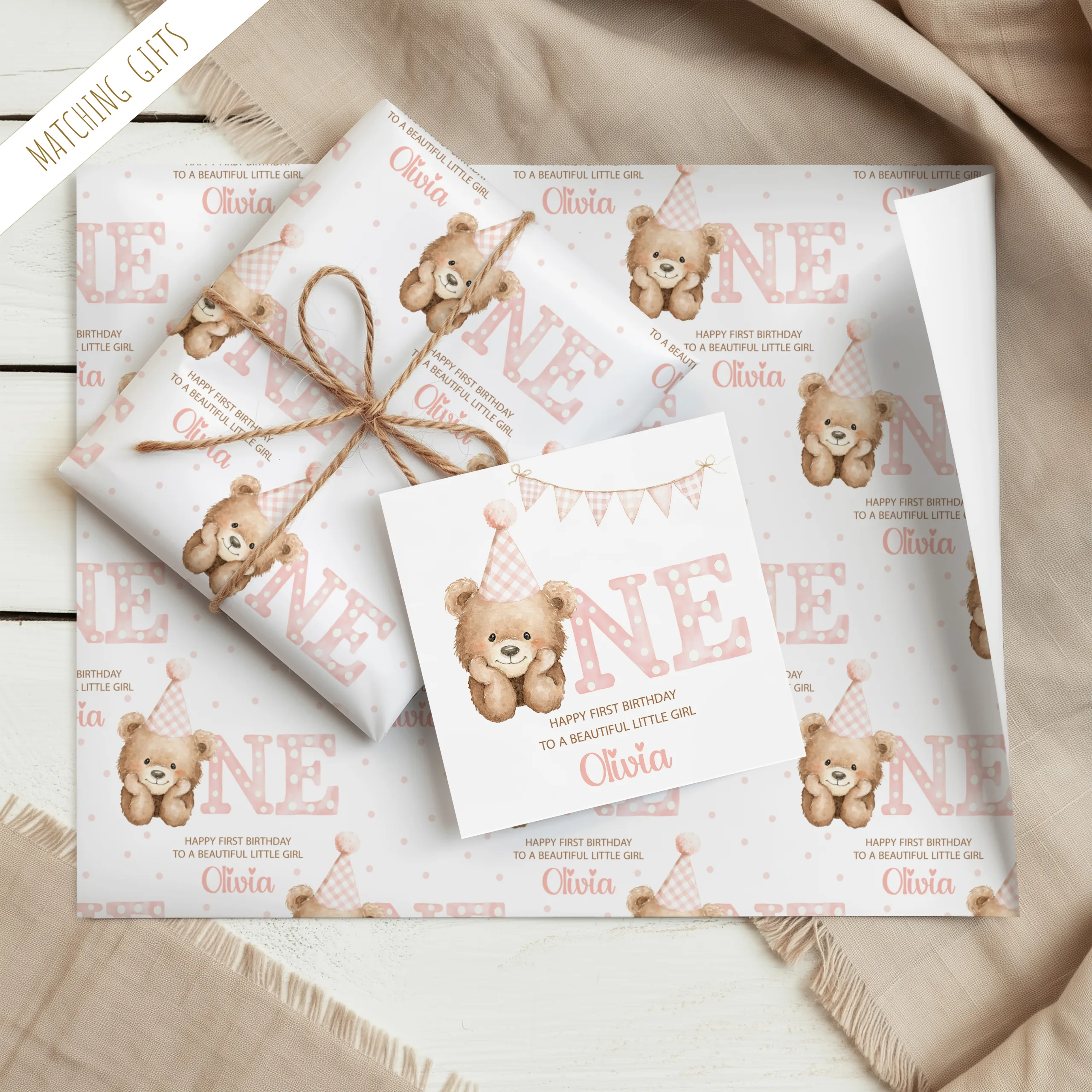 Girls 1st Birthday Gift Wrapping Paper