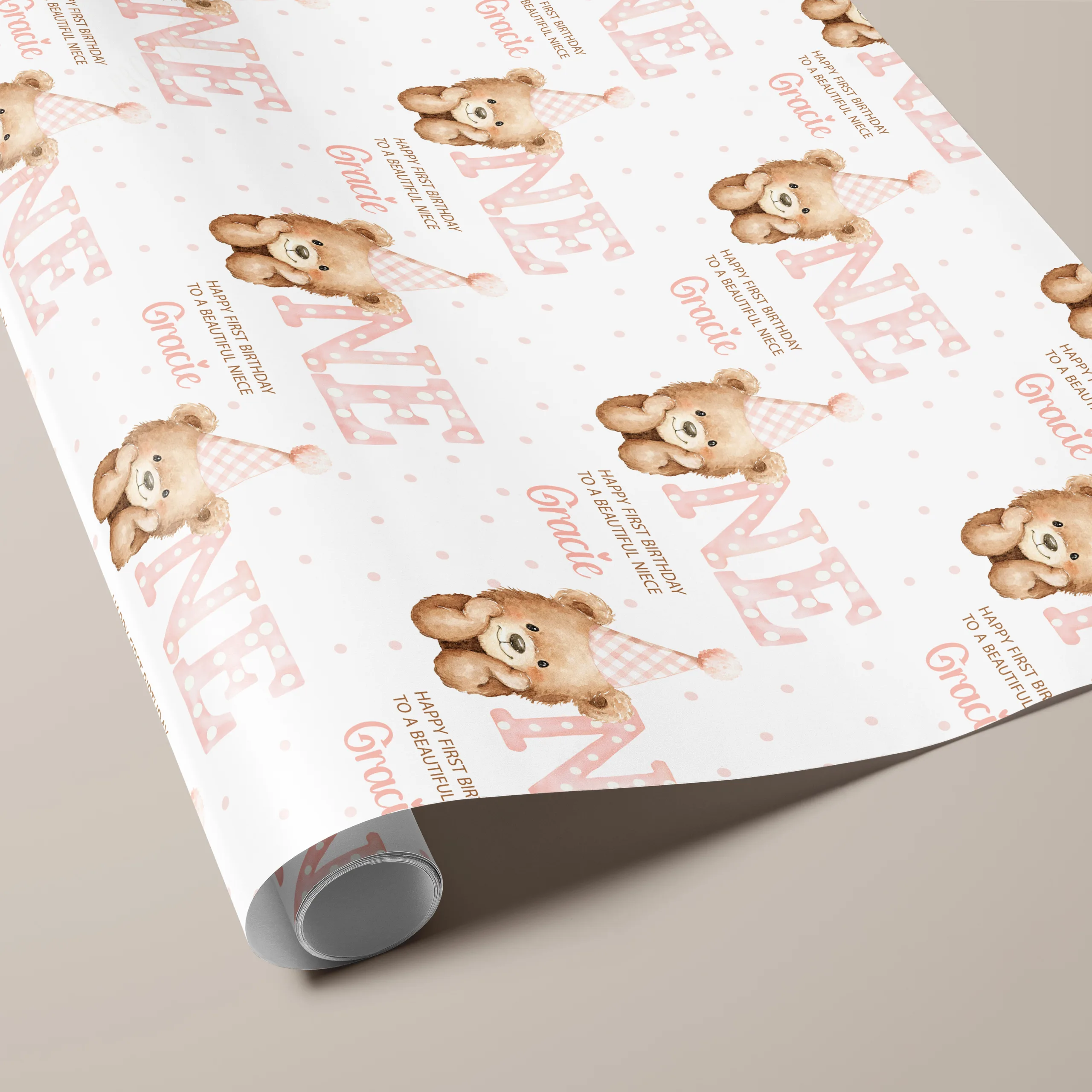 Girls 1st Birthday Gift Wrapping Paper