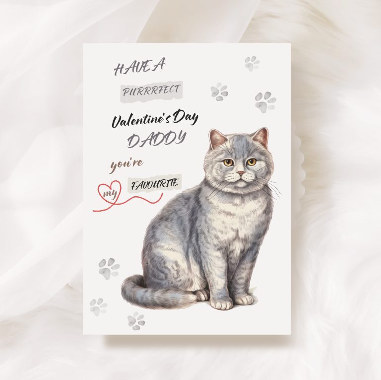 Handmade Valentines Card “Grey Cat”