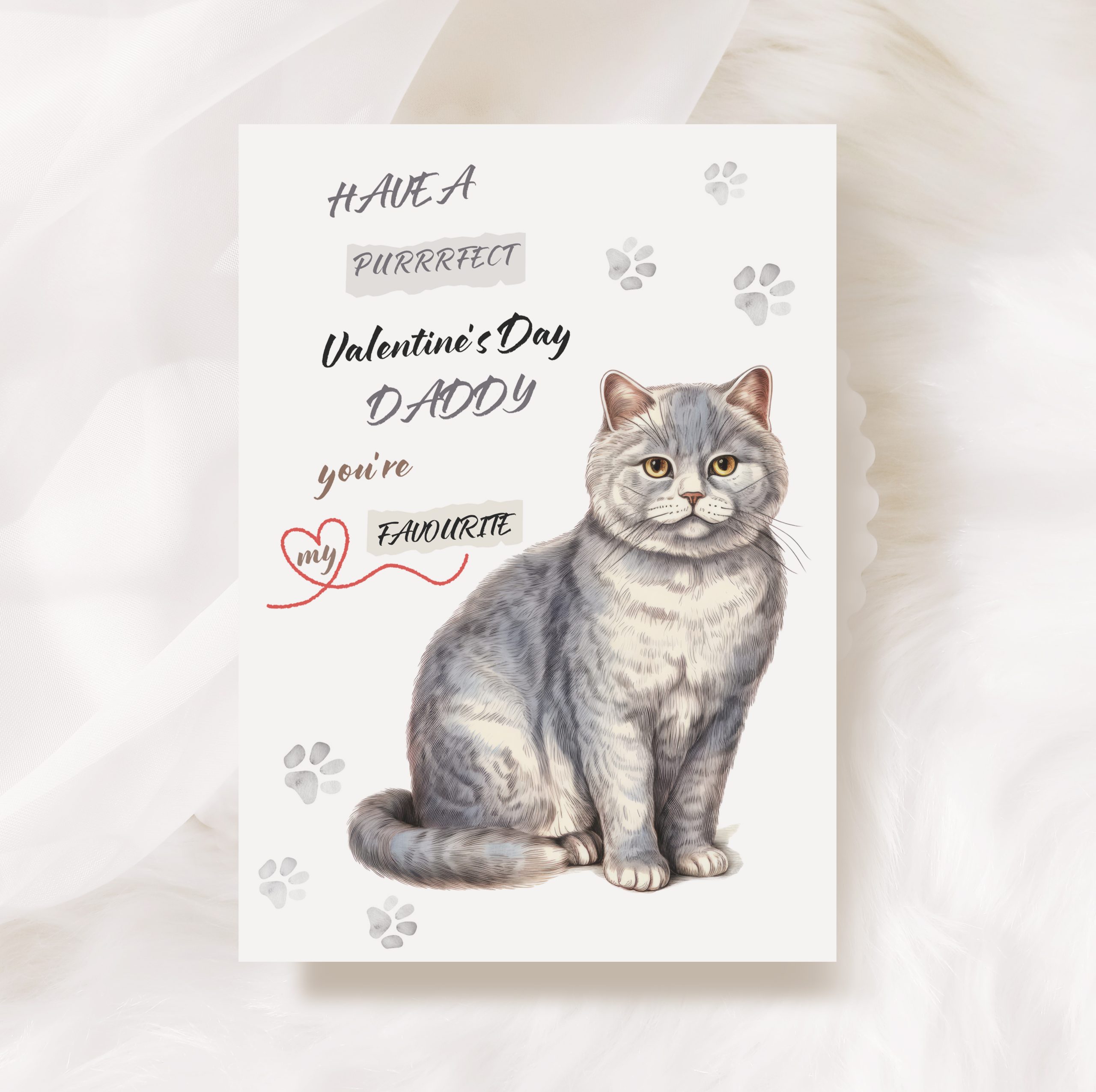 Grey Cat Valentine's Card