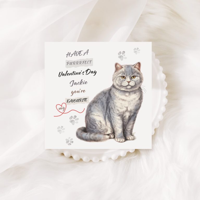 Handmade Valentines Card “Grey Cat”