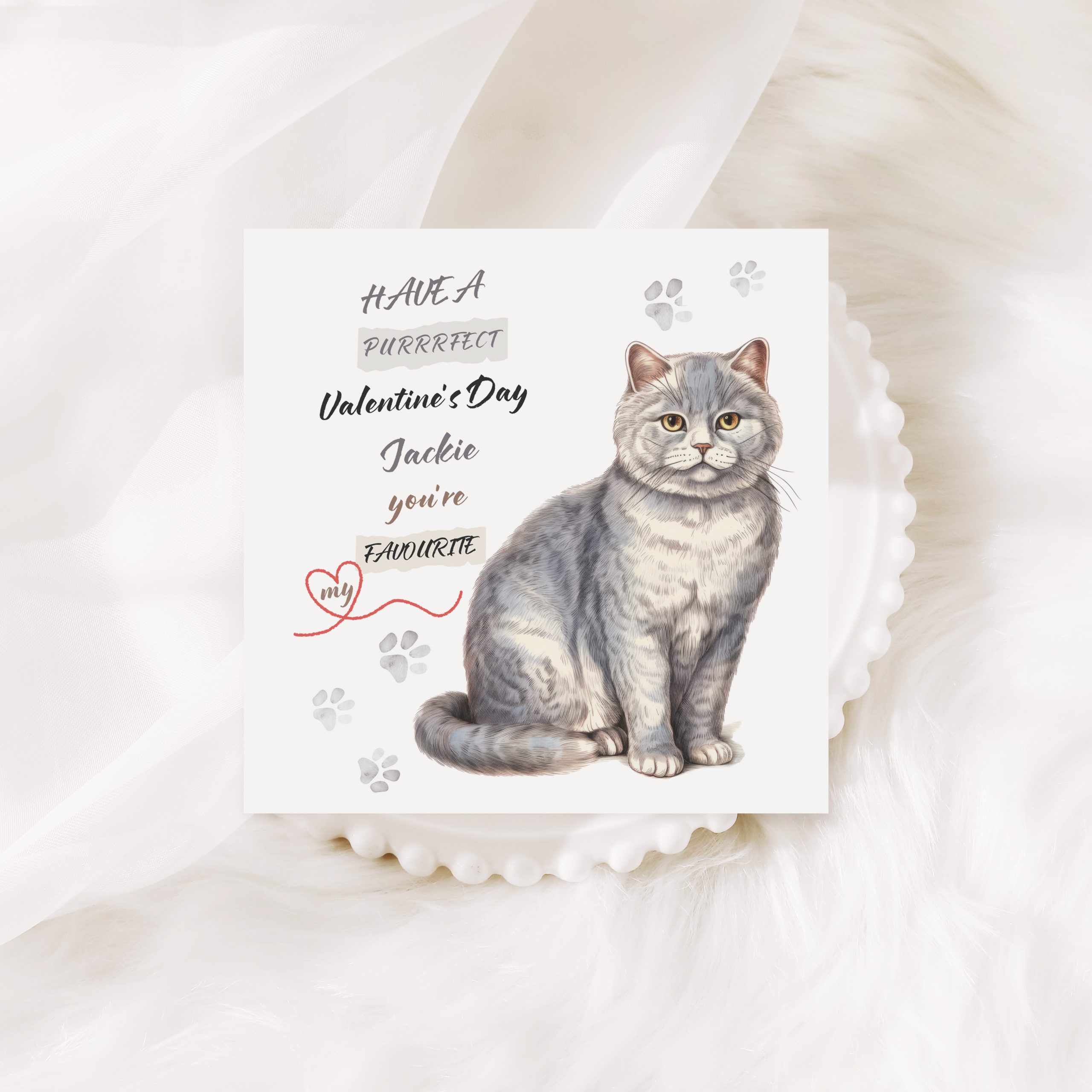 Grey Cat Valentine’s Card