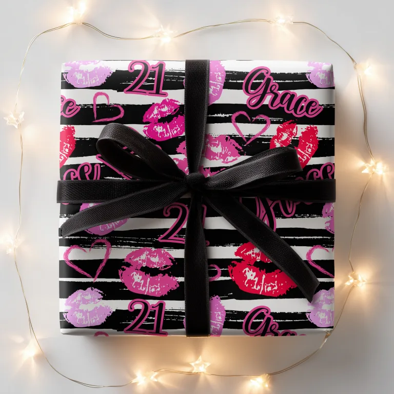 Personalised Pink Lipstick Birthday Wrapping Paper