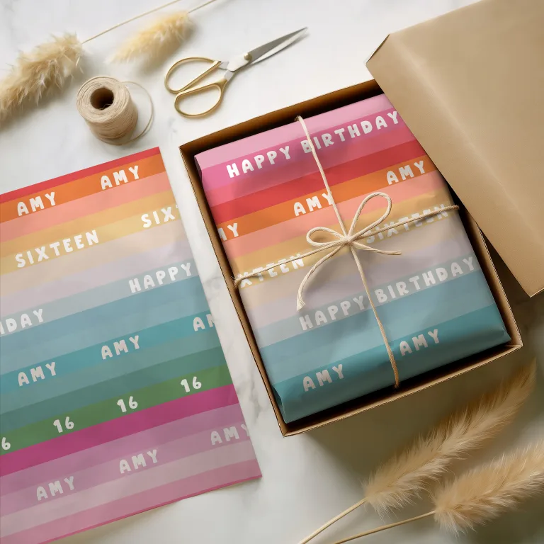 Personalised Rainbow Birthday Wrapping Paper