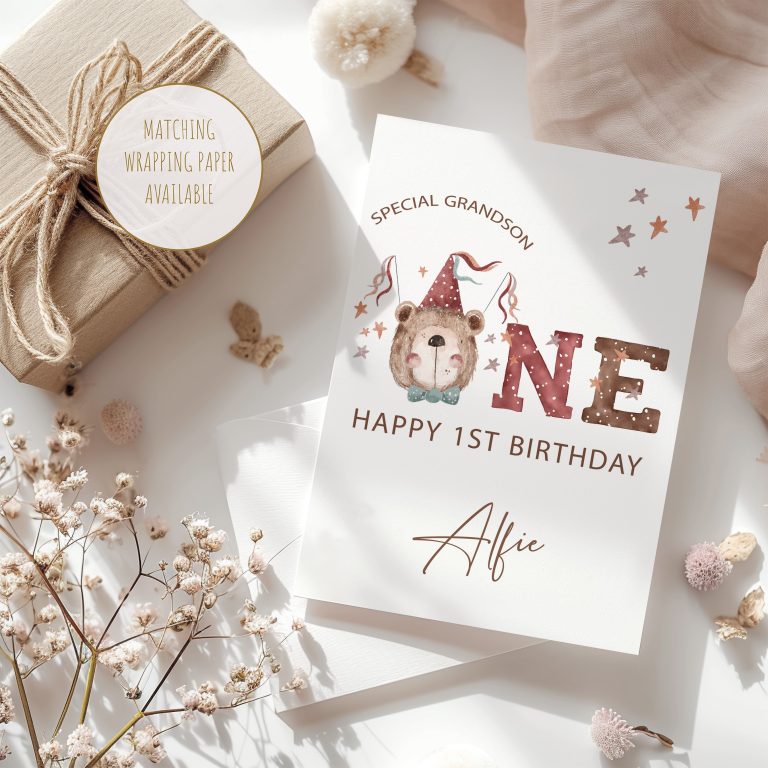 Handmade Personalised First Birthday Bear Card