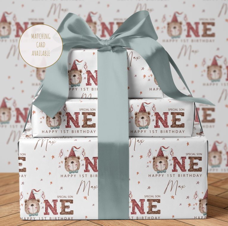 Personalised Teddy Bear 1st Birthday Wrapping Paper