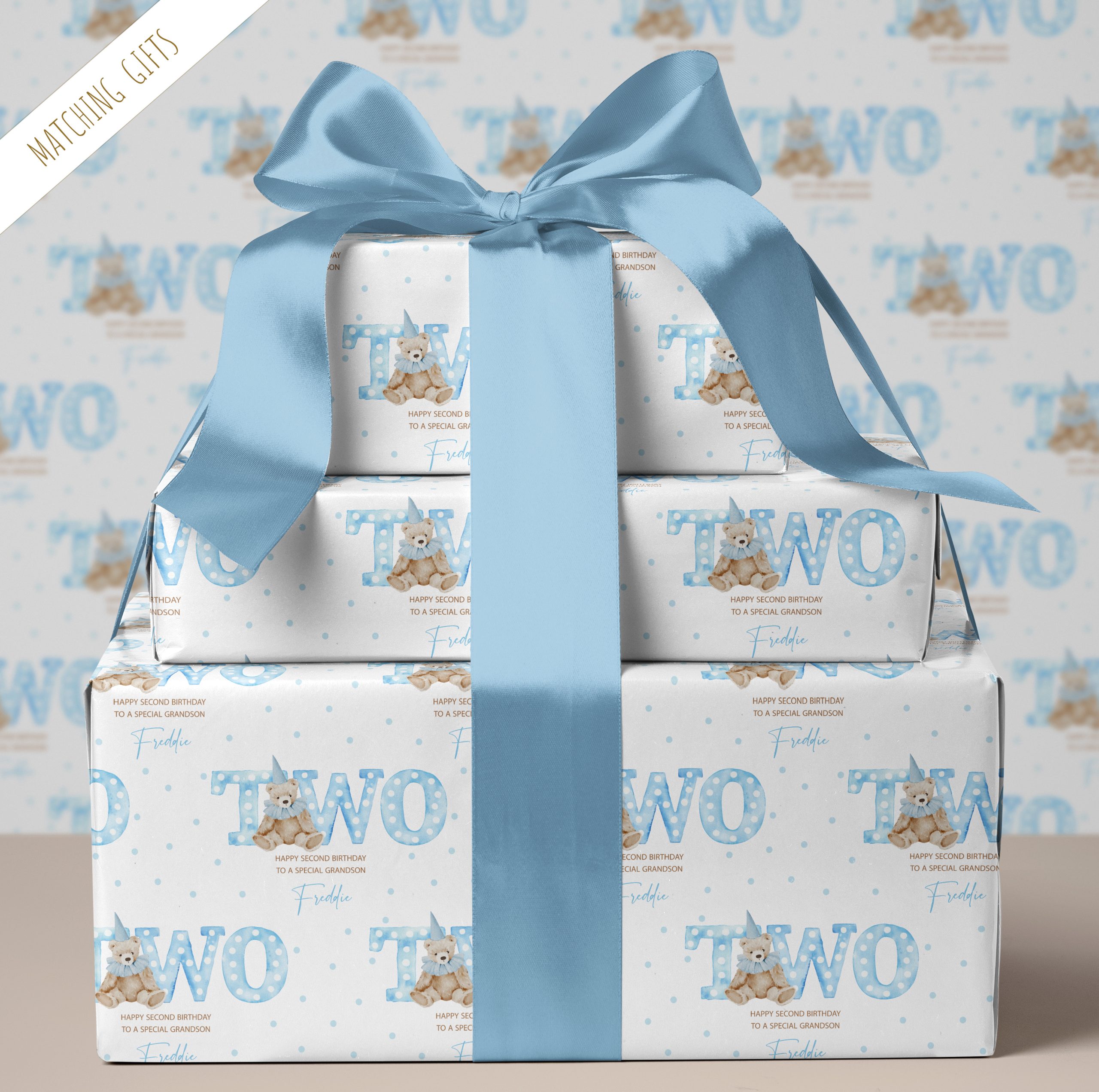 Boys Personalised 2nd Birthday Gift Wrapping Paper