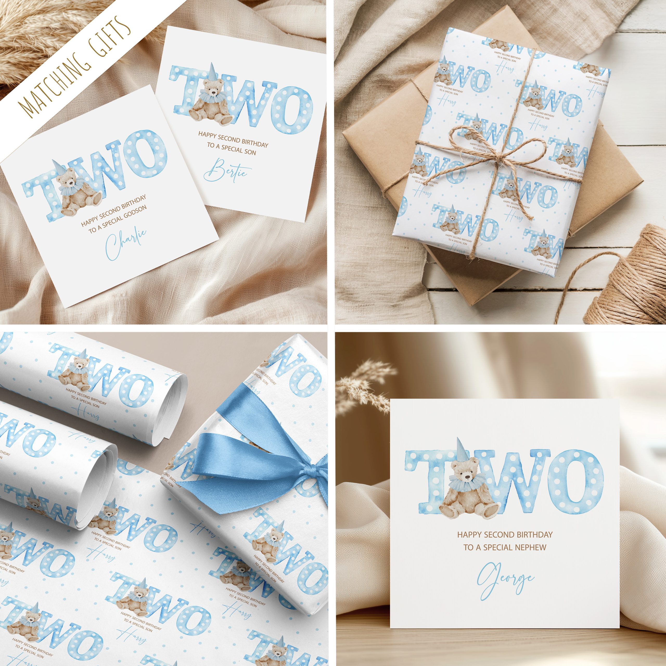 Boys Personalised 2nd Birthday Gift Wrapping Paper